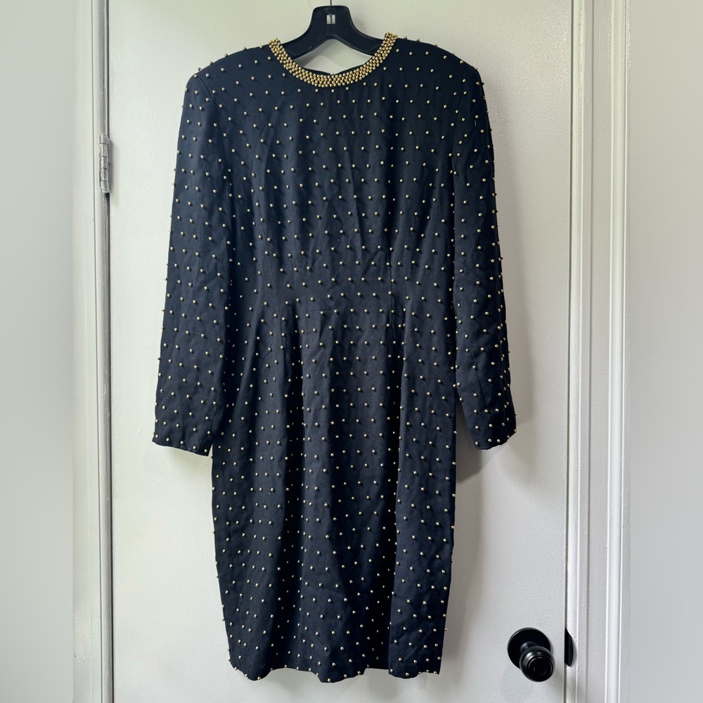 Vintage Chancelle Black With Gold Beads Dress
